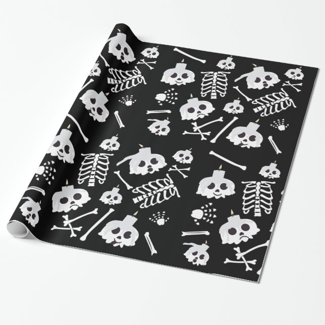Halloween Skeleton Skull Bones Muster Geschenkpapier (Ungerollt)