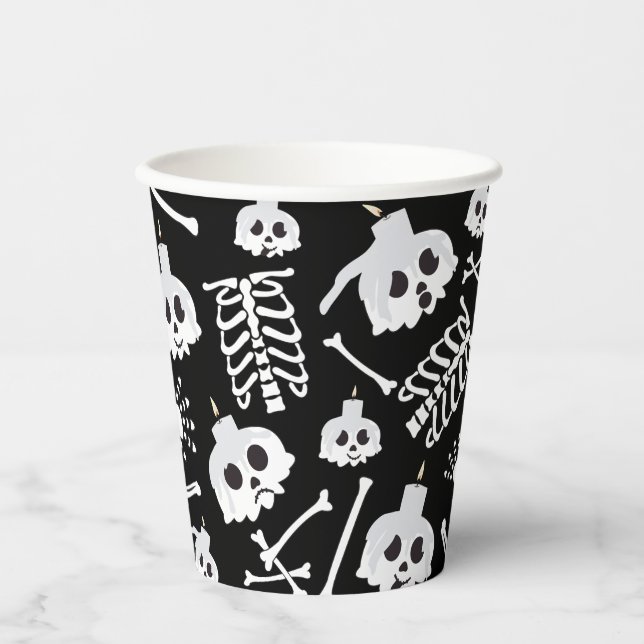 Halloween Skeleton Skull Bones Muster Pappbecher (Vorderseite)