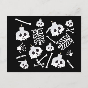 Halloween Skeleton Skull Bones Muster Postkarte
