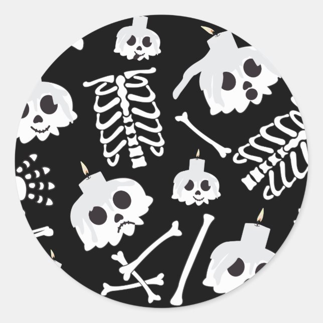 Halloween Skeleton Skull Bones Muster Runder Aufkleber (Vorderseite)