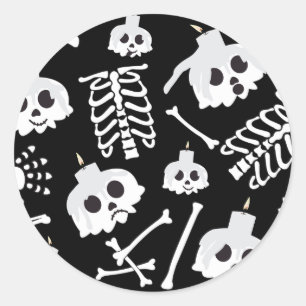 Halloween Skeleton Skull Bones Muster Runder Aufkleber