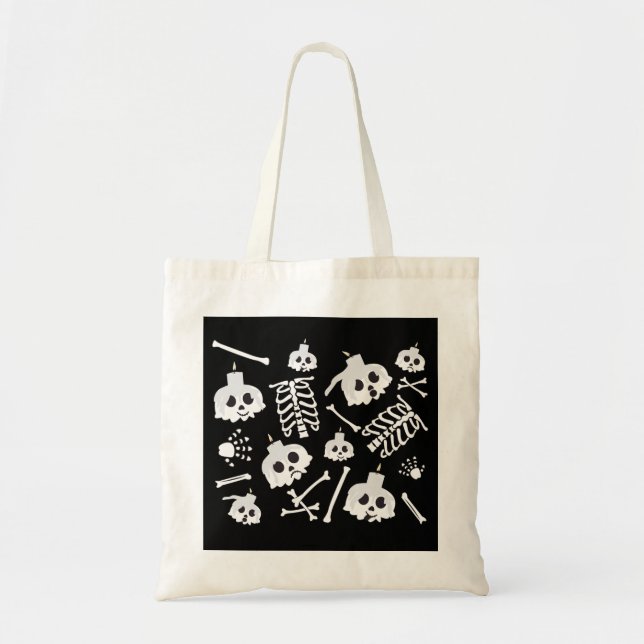 Halloween Skeleton Skull Bones Muster Tragetasche (Vorne)