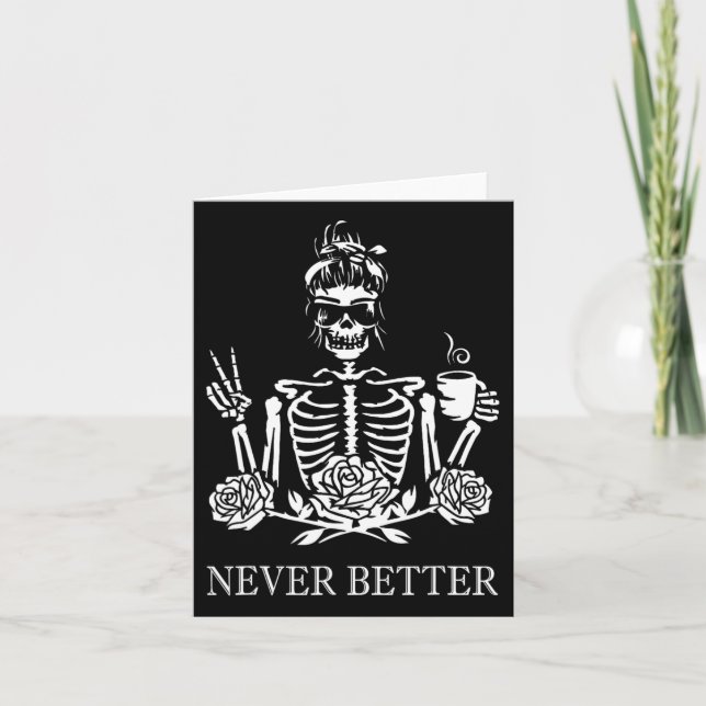 Halloween Skeleton Skull Women Drink Kaffee Nev Karte (Vorderseite)