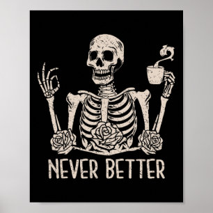 Halloween Skeleton Skull Women Drink Kaffee Nev Poster