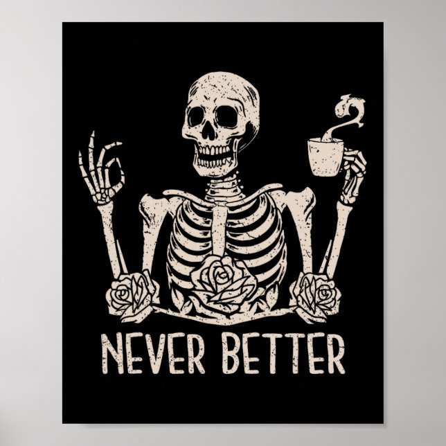 Halloween Skeleton Skull Women Drink Kaffee Nev Poster (Vorne)