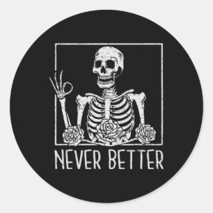 Halloween Skeleton Skull Women Drink Kaffee Nev Runder Aufkleber