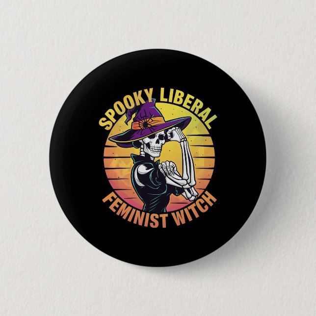 Halloween Skeleton Spooky Liberal Feminist Hexe F Button (Vorderseite)