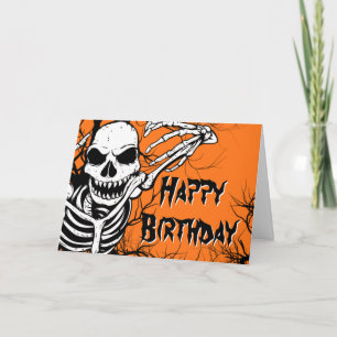 Halloween Skeleton Spooky Orange Black Karte