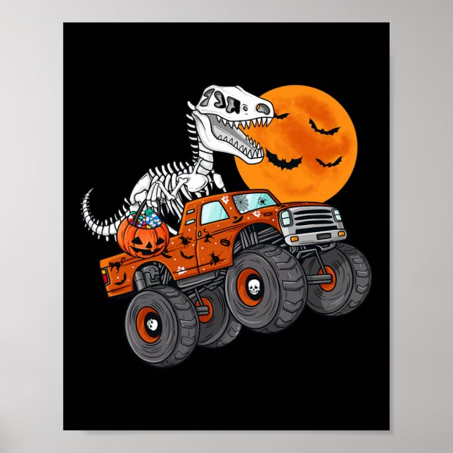 Halloween Skeleton T Rex Monster Truck Boys Kids T Poster (Vorne)
