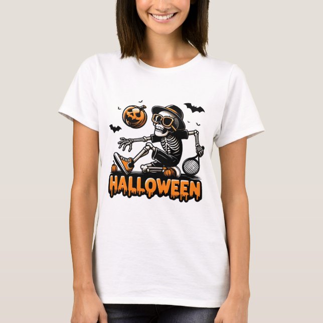 Halloween Skeleton Tennis Player T-Shirt (Vorderseite)