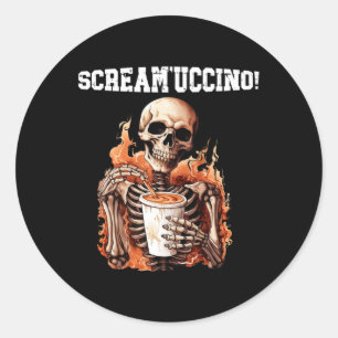 Halloween Skeleton trinken Kaffee Scream'uccino! Runder Aufkleber