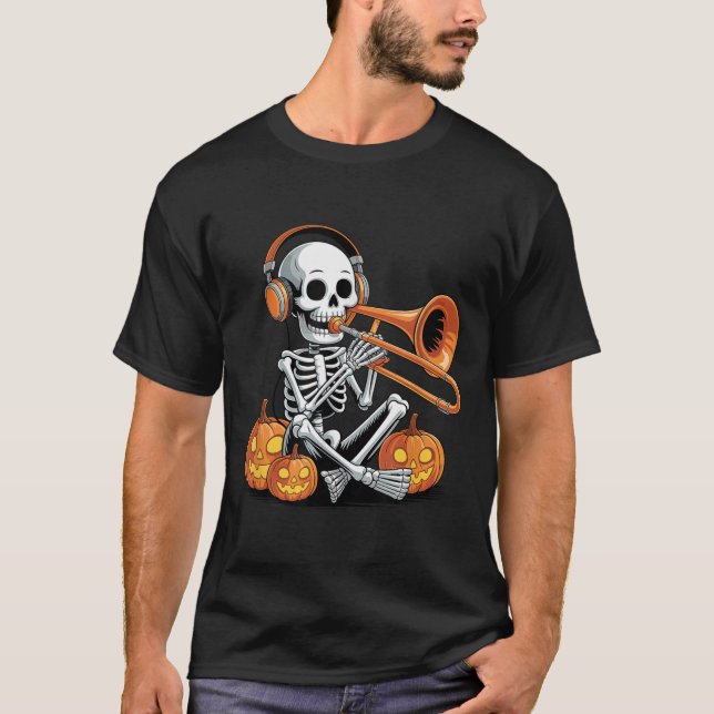 Halloween Skeleton Trombone Trombonist  T-Shirt (Vorderseite)