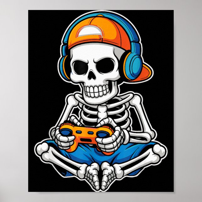Halloween Skeleton Video Gamer Funny Gaming Boys M Poster (Vorne)