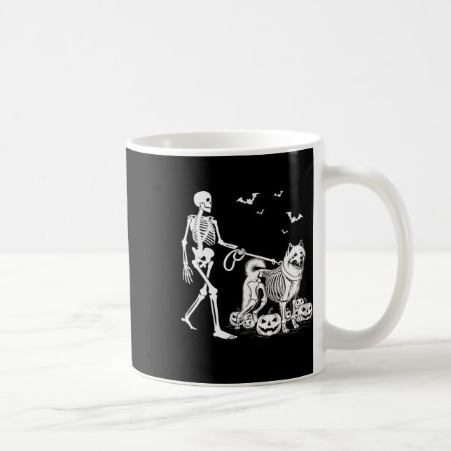 Halloween Skeleton Walking Samoyed Dog Kaffeetasse (Rechts)