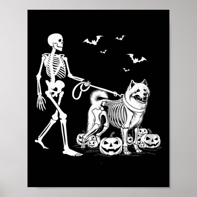 Halloween Skeleton Walking Samoyed Dog Poster (Vorne)