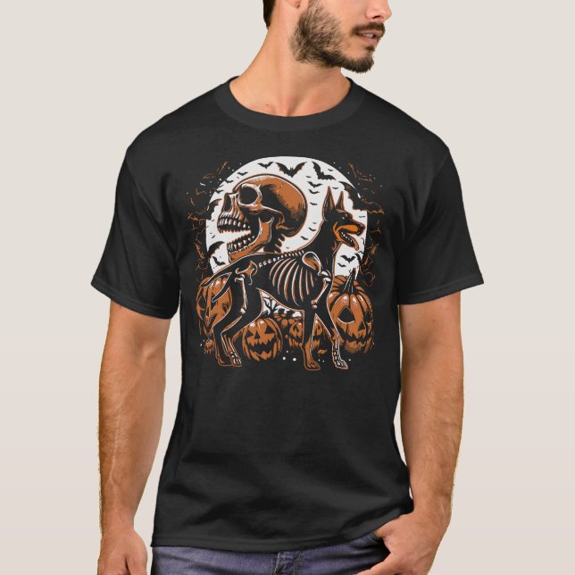 Halloween Skeleton Walking Skeletal Doberman Dog T-Shirt (Vorderseite)
