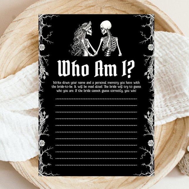 Halloween Skeleton Wer bin ich Brautparty Game Einladung (Halloween Skeleton Who Am I Bridal Shower Game)
