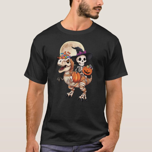 Halloween Skeleton Witch Hat Mummy Dinosaur T Rex  T-Shirt (Vorderseite)