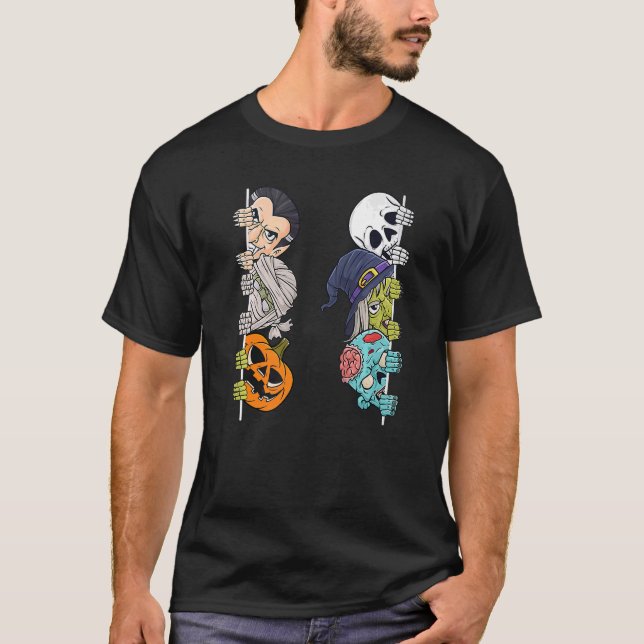 Halloween Skeleton Witch Peeking Zombie Mummy Kids T-Shirt (Vorderseite)