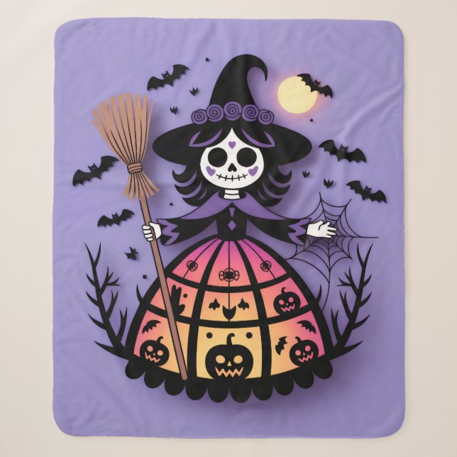Halloween Skeleton Witch Sherpadecke (Vorderseite)