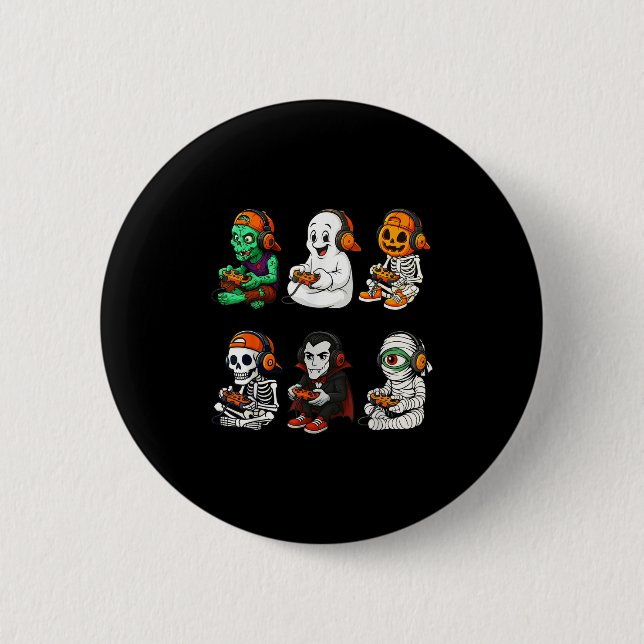 Halloween Skeleton, Zombie Gamer Video Gaming  Button (Vorderseite)