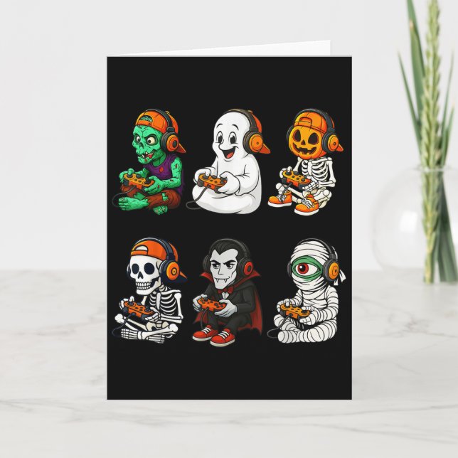 Halloween Skeleton, Zombie Gamer Video Gaming  Karte (Vorderseite)