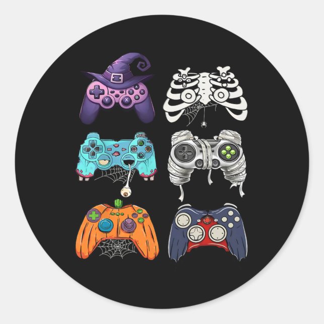 Halloween Skeleton Zombie Gaming Controller Mummy Runder Aufkleber (Vorderseite)