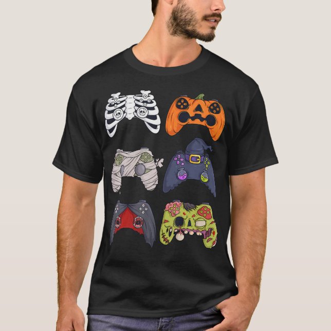 Halloween Skeleton Zombie Gaming Controller Mummy T-Shirt (Vorderseite)