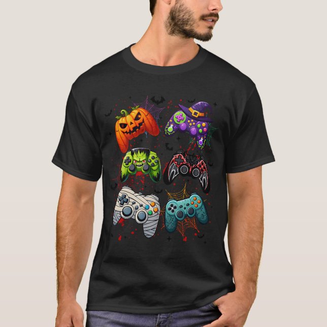 Halloween Skeleton Zombie Gaming Controller Mummy T-Shirt (Vorderseite)