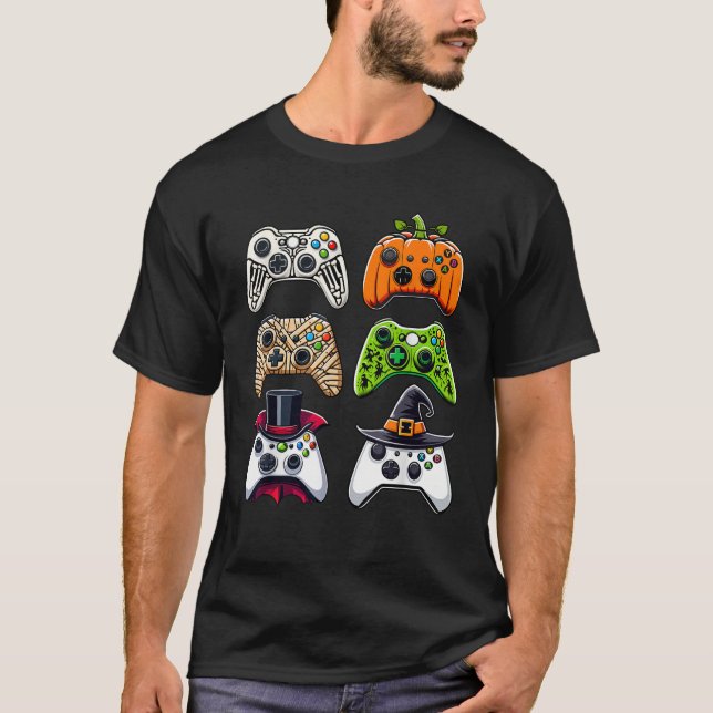 Halloween Skeleton Zombie Gaming Controller Mummy T-Shirt (Vorderseite)