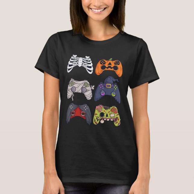 Halloween Skeleton Zombie Gaming Controller Mummy T-Shirt (Vorderseite)