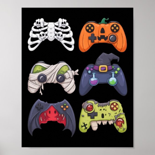 Halloween Skeleton Zombie Gaming Controllers Mummy Poster (Vorne)