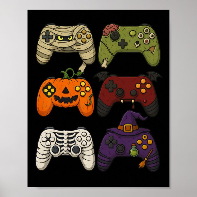 Halloween Skeleton Zombie Mummy Gaming Controllers Poster (Vorne)