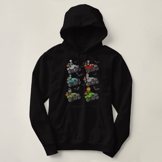 Halloween Skeleton Zombie Riding Monster Truck Vam Hoodie (Design vorne)
