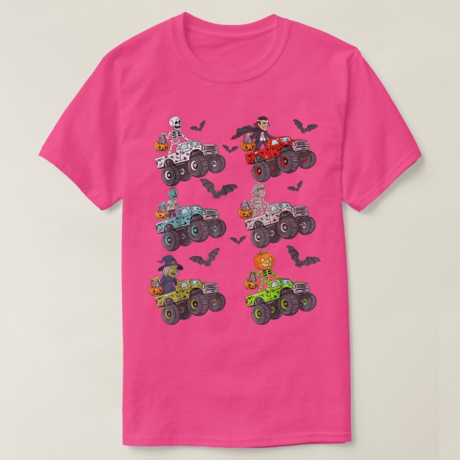 Halloween Skeleton Zombie Riding Monster Truck Vam T-Shirt (Design vorne)