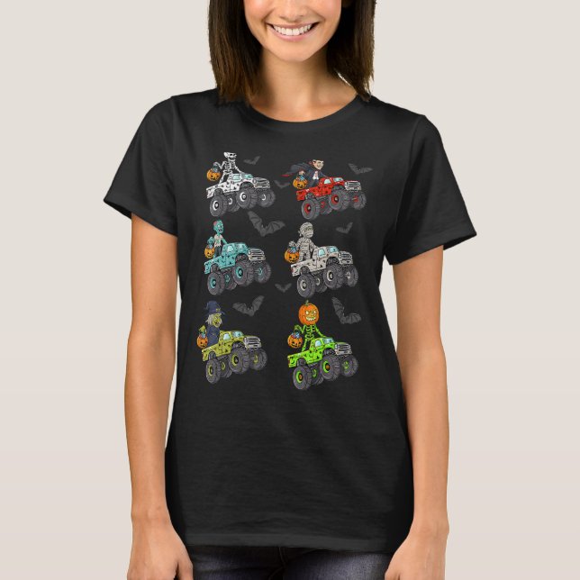 Halloween Skeleton Zombie Riding Monster Truck Vam T-Shirt (Vorderseite)