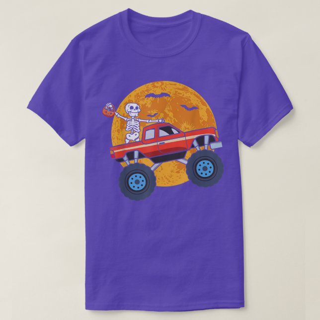 Halloween Skeleton Zombie Riding Monster Truck Vam T-Shirt (Design vorne)
