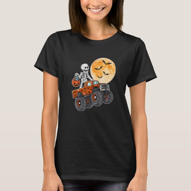 Halloween Skeleton Zombie Riding Monster Truck Vam T-Shirt (Vorderseite)