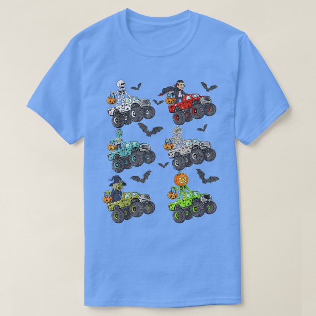 Halloween Skeleton Zombie Riding Monster Truck Vam T-Shirt (Design vorne)
