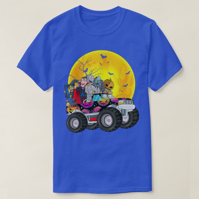 Halloween Skeleton Zombie Riding Monster Truck Vam T-Shirt (Design vorne)