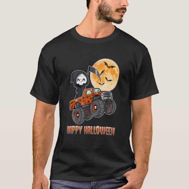Halloween Skeleton Zombie Riding Monster Truck Vam T-Shirt (Vorderseite)