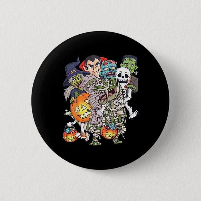 Halloween Skeleton Zombie Riding Mummy T Rex Funny Button (Vorderseite)