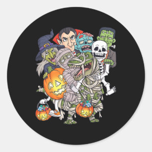 Halloween Skeleton Zombie Riding Mummy T Rex Funny Runder Aufkleber