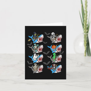 Halloween Skeleton Zombie Riding Shark Mummy Vampi Karte