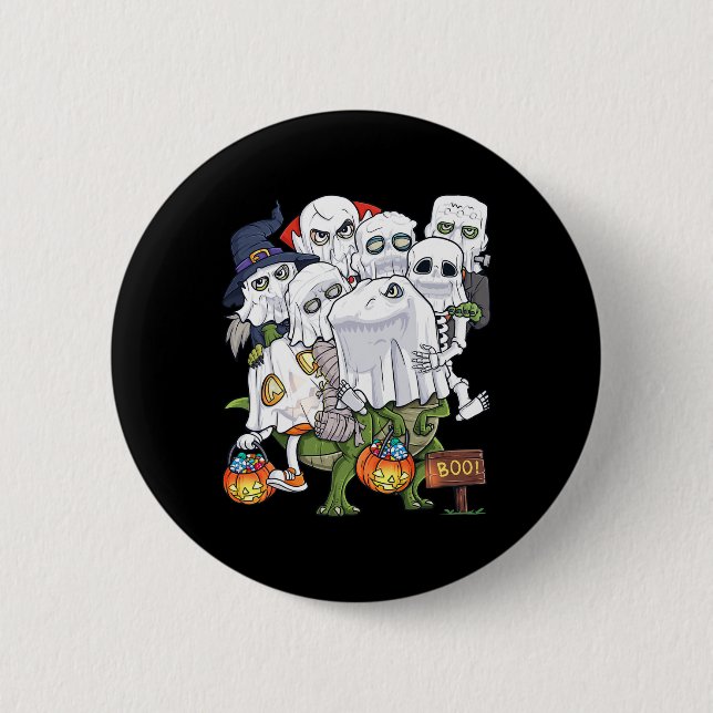Halloween Skeleton Zombie Riding T Rex Funny Pumpk Button (Vorderseite)