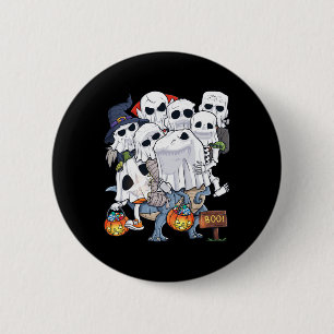 Halloween Skeleton Zombie Riding T Rex Funny Pumpk Button