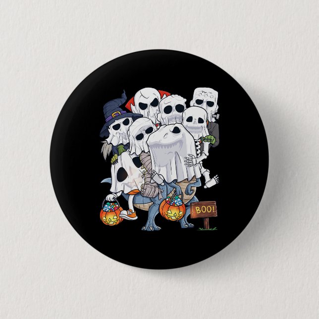 Halloween Skeleton Zombie Riding T Rex Funny Pumpk Button (Vorderseite)