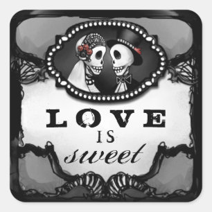 Halloween Skeletons Liebe ist Sweet Square Quadratischer Aufkleber