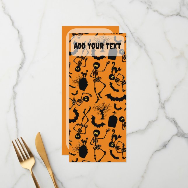 Halloween Skeletons Macabre Dance Menükarte (Vorderseite/Rückseite Beispiel)
