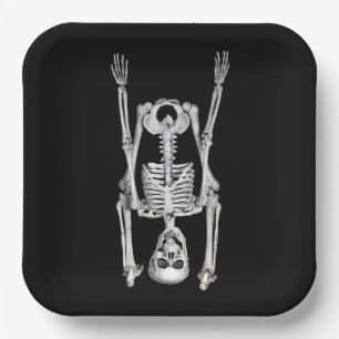 Halloween-Skelett auf dem Kopf stehend Pappteller